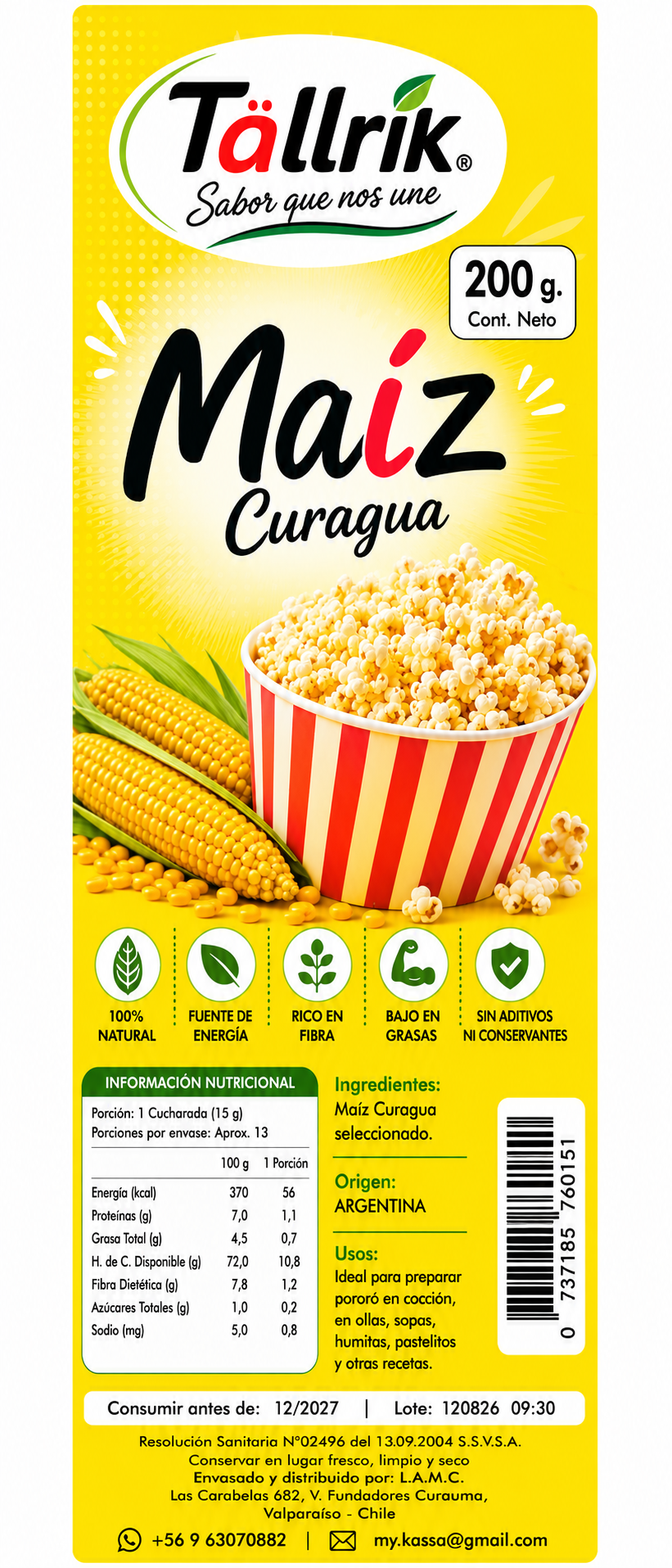 Etiqueta de Maíz Curagua Tallrik